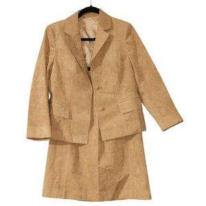Vtg Women's Frank Tong‎ Beige Suede Blazer & Skirt Set
